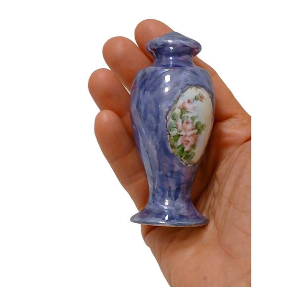 Antique Victorian Rose Salt & Pepper Shakers Blue Iridescent Noritake Japan VNTG - Picture 6 of 16